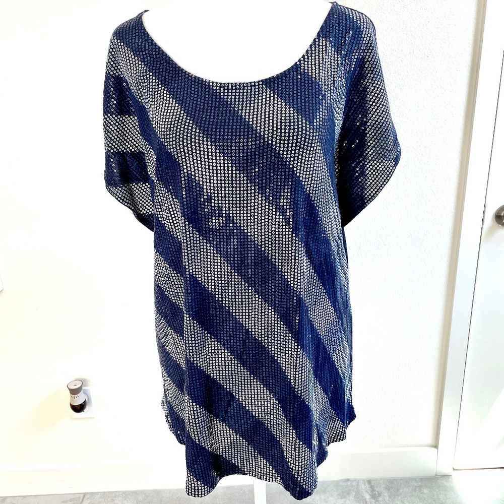 SEQUIN TOP - Blue, White & Silver